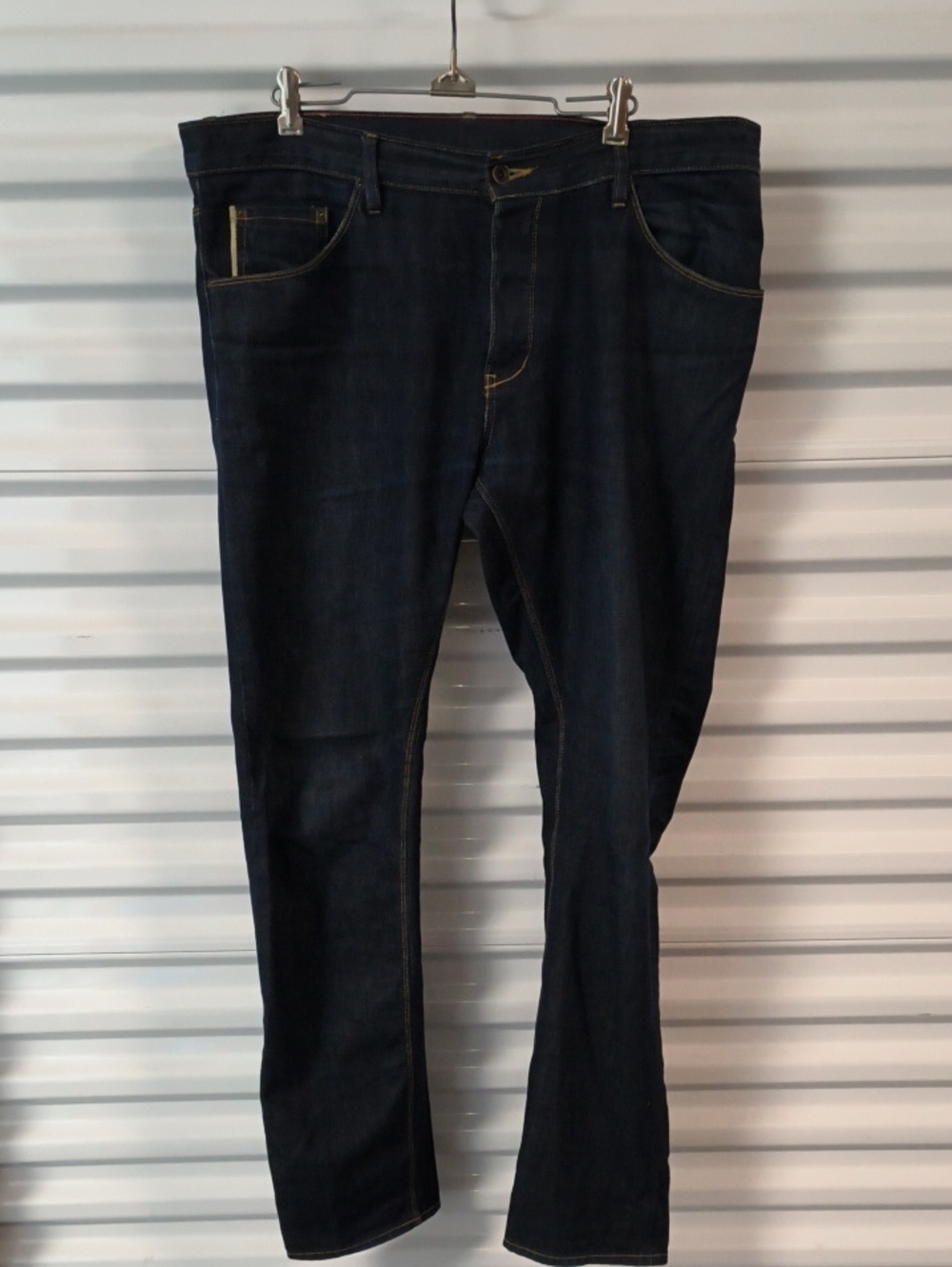 RALEIGH Denim Martin Blue Denim Jeans Stretch Cotton Resin Rinse Thin Fit 35x33
